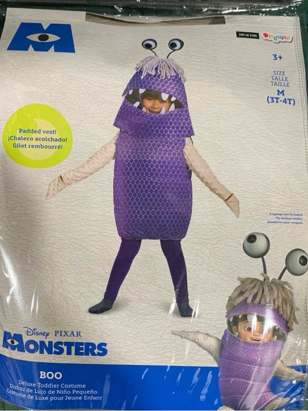 New Disney Pixar Monsters Inc Boo size 4/6X Deluxe Padded Vest Costume